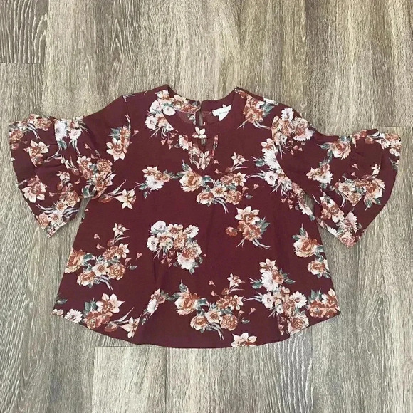 Womens Urban Romantics Red Floral Blouse - M - Picture 1 of 9